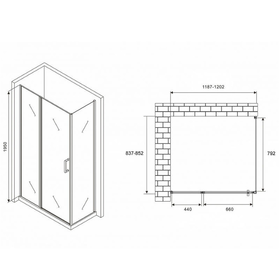 Душевой уголок Abber Sonnenstrand 120x85 AG04120MS-S85M профиль Хром стекло матовое