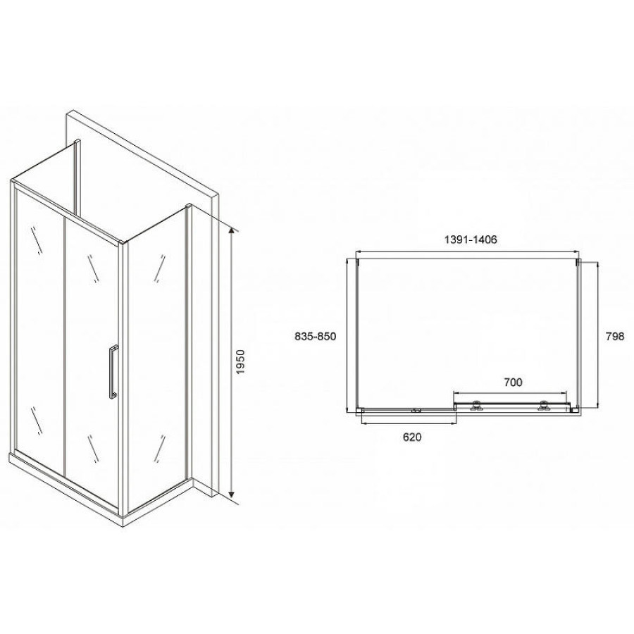 Душевой уголок Abber Schwarzer Diamant 140x85 AG30140H-S85-S85 профиль Хром стекло прозрачное