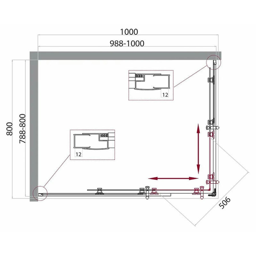 Душевой уголок BelBagno UNO-195-AH-2-100/80-C-Cr 100x80 профиль Хром стекло прозрачное