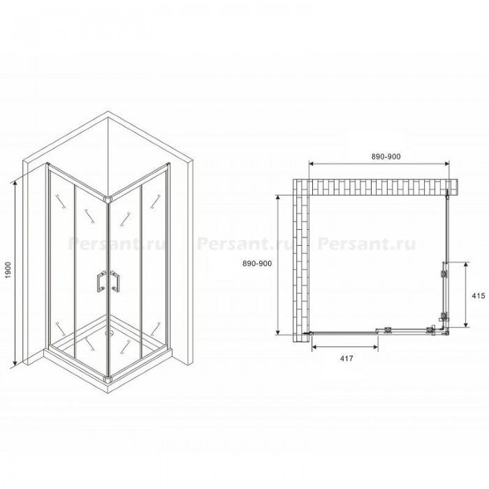 Душевой уголок Abber Schwarzer Diamant 90x90 AG020905 профиль Хром стекло прозрачное