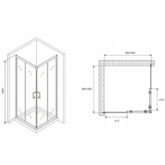 Душевой уголок Abber Schwarzer Diamant 90x90 AG020905 профиль Хром стекло прозрачное