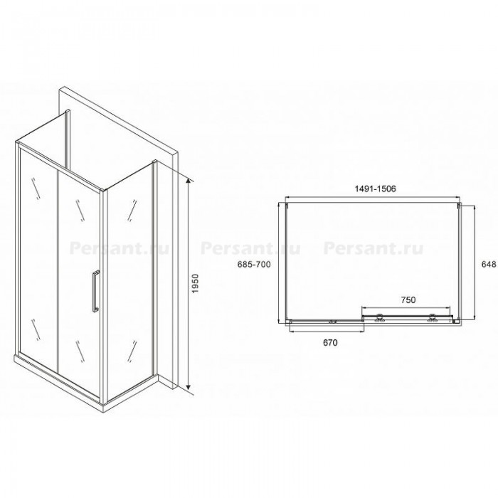 Душевой уголок Abber Schwarzer Diamant 150x70 AG30150MH-S70M-S70M профиль Хром стекло матовое