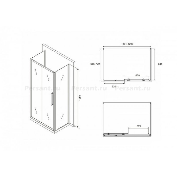 Душевой уголок Abber Schwarzer Diamant 120х70 AG30120BH-S70B-S70B профиль Черный стекло прозрачное