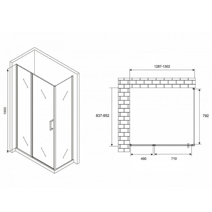 Душевой уголок Abber Sonnenstrand 130х85 AG04130S-S85 профиль Хром стекло прозрачное