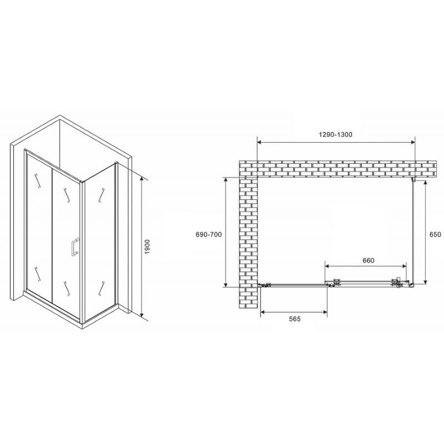 Душевой уголок Abber Schwarzer Diamant 130x70 AG301305-S705 профиль Хром стекло прозрачное