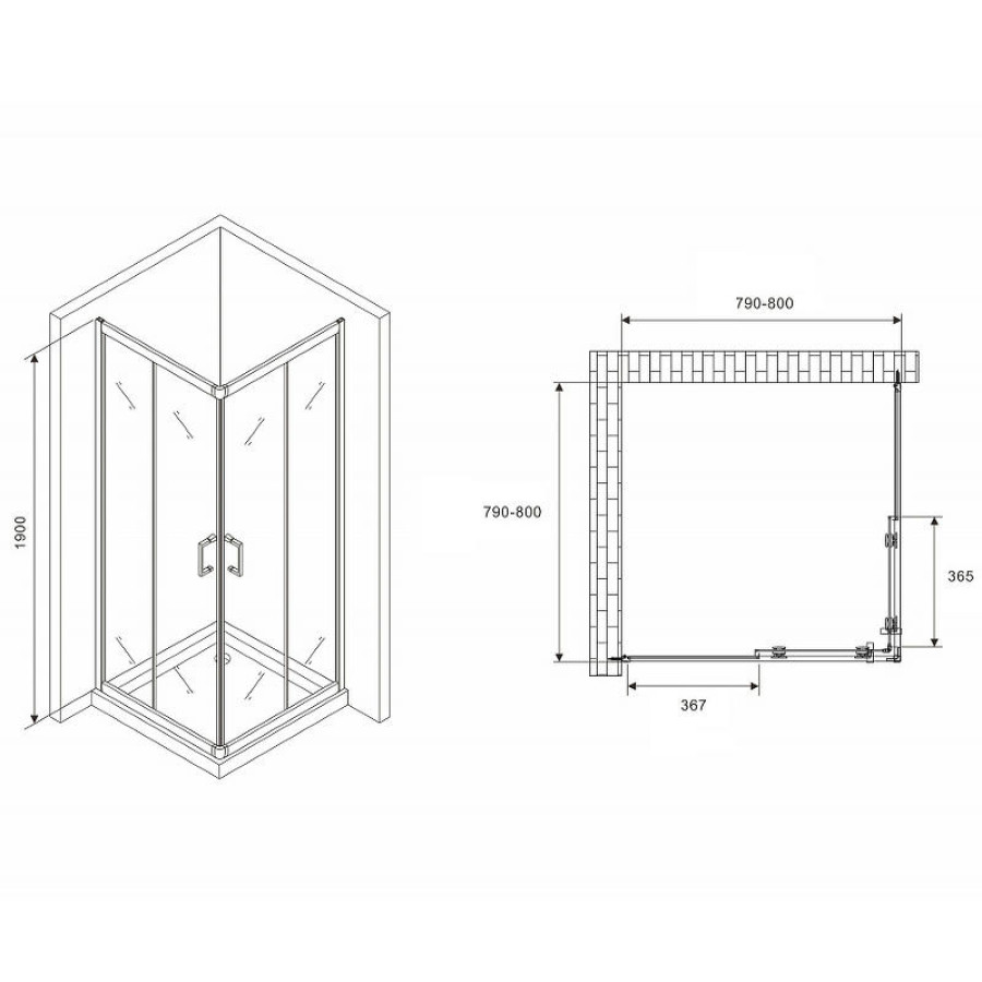 Душевой уголок Abber Schwarzer Diamant 80x80 AG02080B5 профиль Черный стекло прозрачное