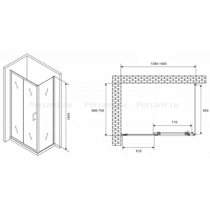 Душевой уголок Abber Schwarzer Diamant 140x70 AG301405-S705 профиль Хром стекло прозрачное
