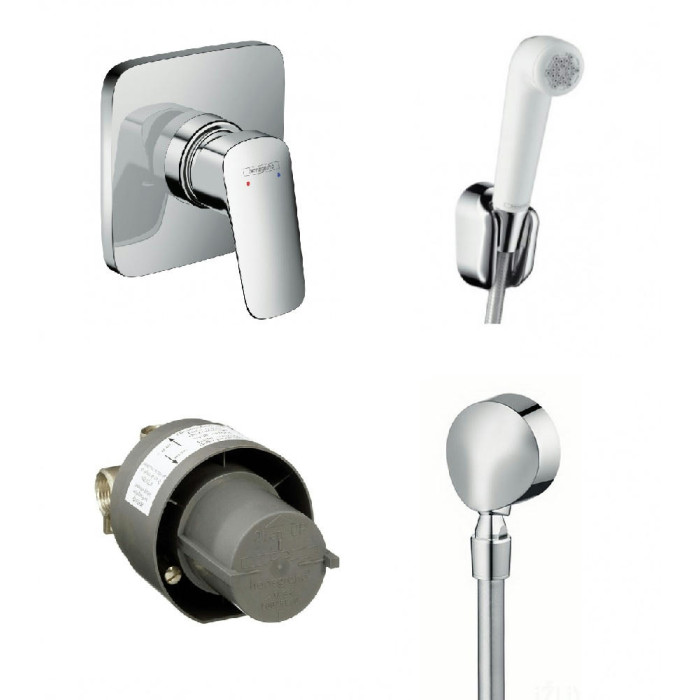 Комплект смесителей с гигиеническим душем Hansgrohe Logis 71604000+13620180+27454000+32127000