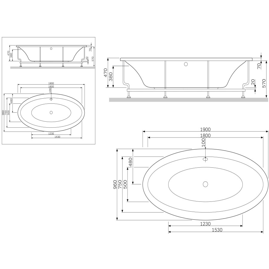 Каркас для ванны AM.PM Admire W1AA-190-095W-R