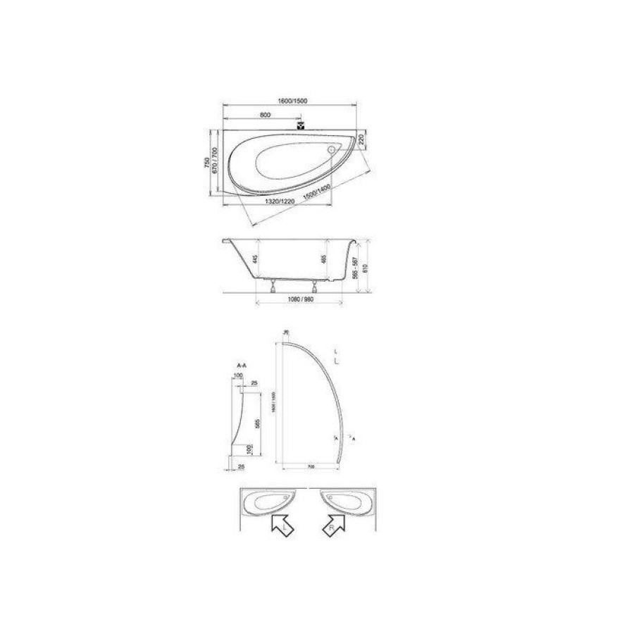 Передняя панель A для ванны Ravak AVOCADO 160 P белая CZI1000A00