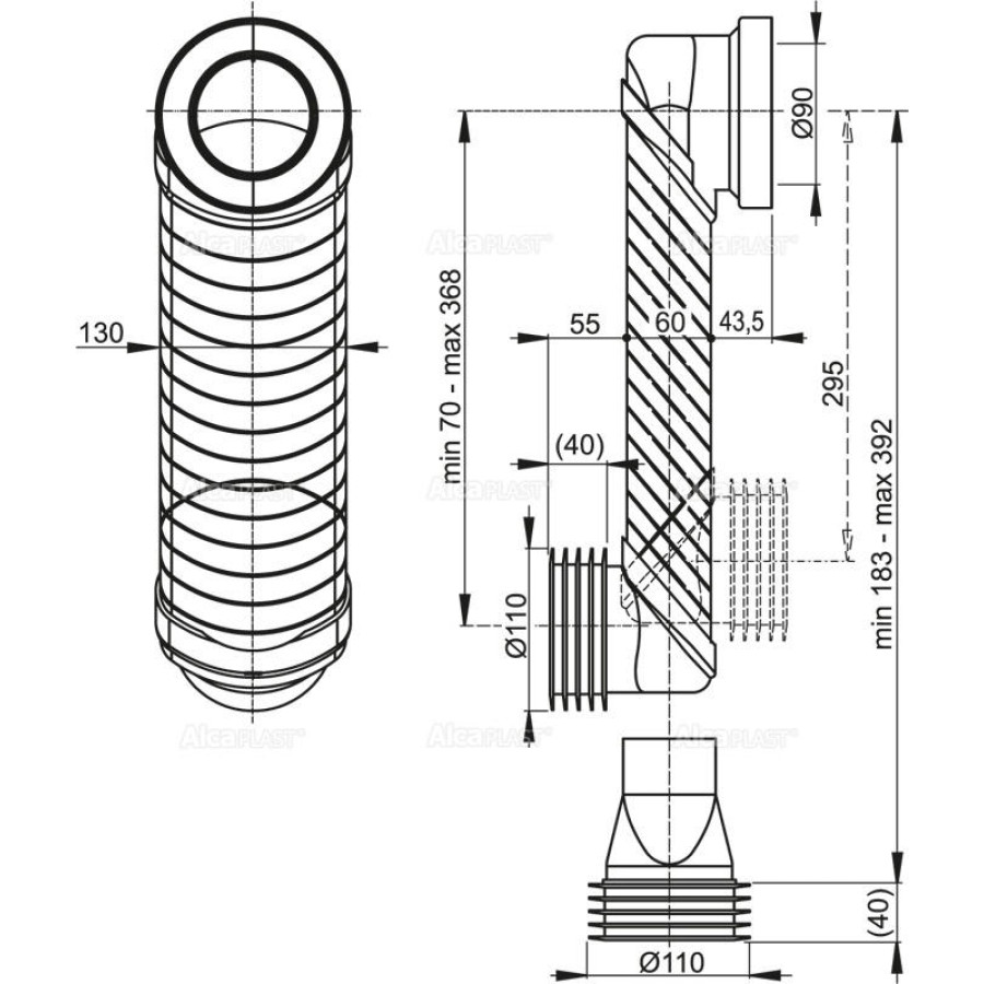 Колено стока AlcaPlast MS906