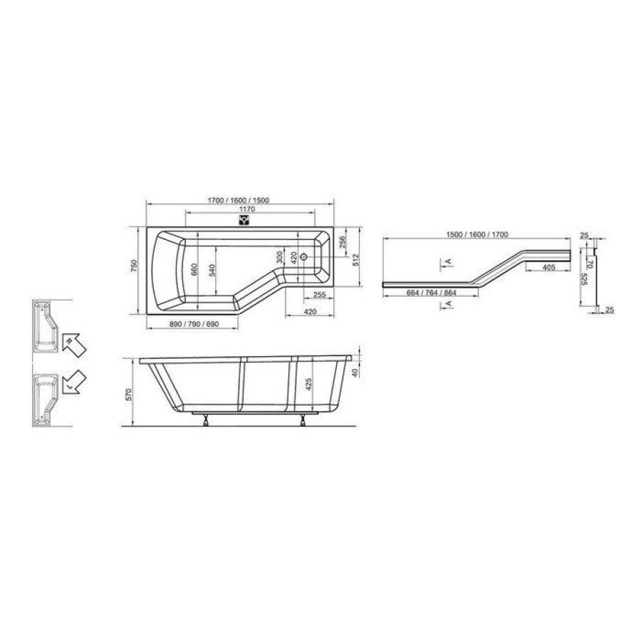 Передняя панель A для ванны Ravak BE HAPPY 170 L белая CZ14100A00