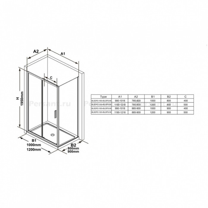 Боковая стенка Ravak Blix Slim BLSPS-90 X9BM70C00Z1 Transparent, хром