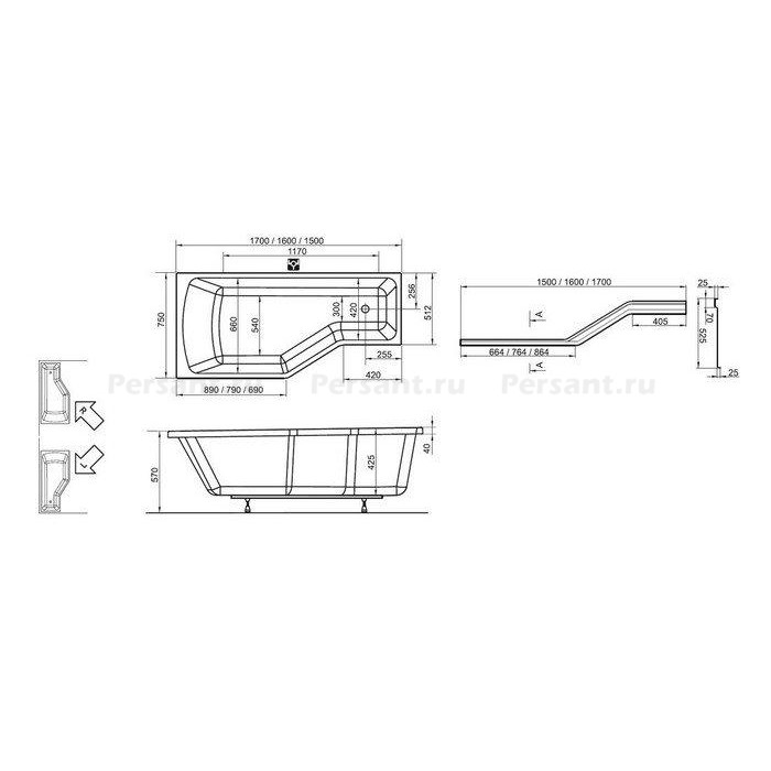 Передняя панель A для ванны Ravak BE HAPPY 170 P белая CZ17100A00