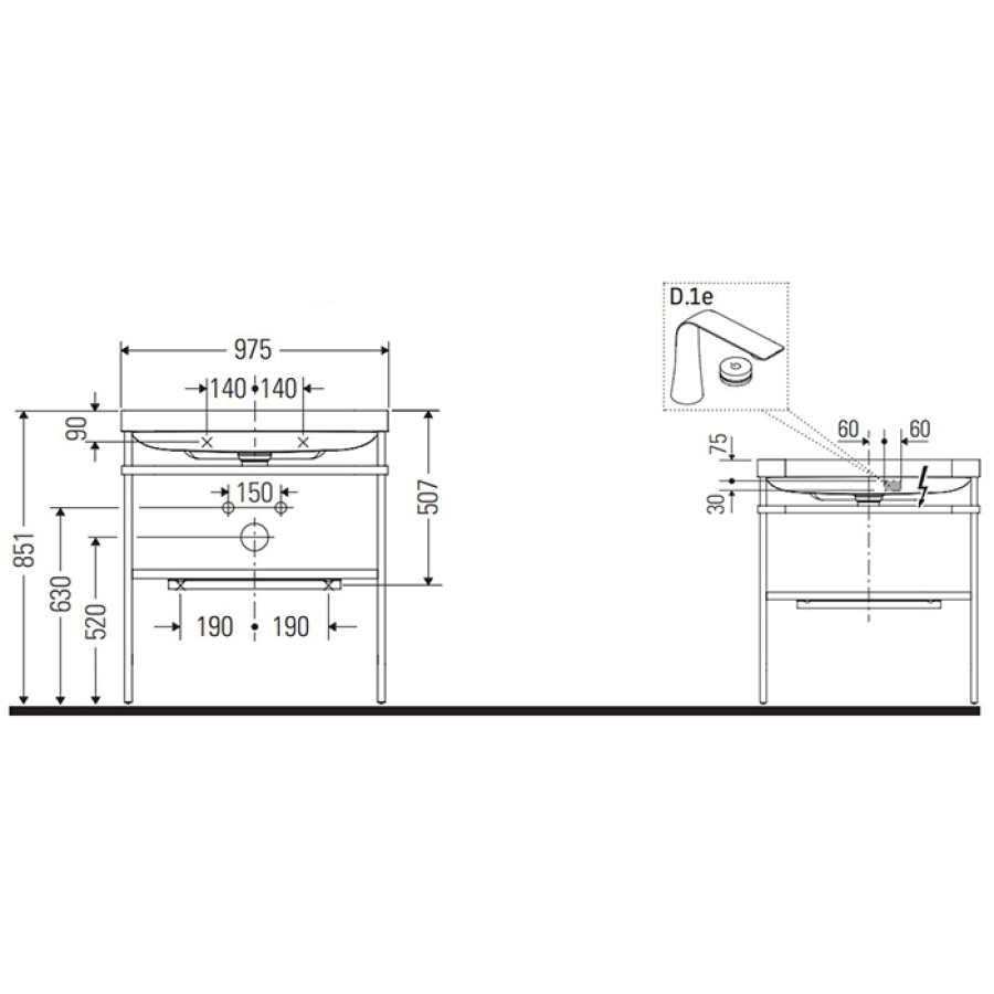 Консоль с раковиной Duravit Happy D.2 Plus HP4838O8080 97,5 графит суперматовый