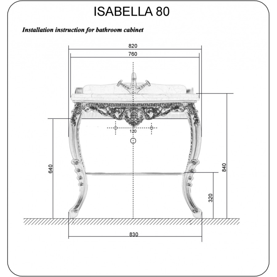 Консоль с раковиной Tessoro Isabella TS-10108-G/L 80 поталь золото