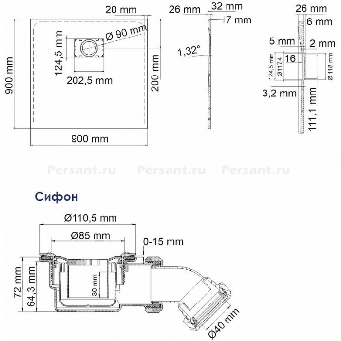 Душевой поддон из стеклопластика WasserKRAFT Elbe 90x90 74T03 Черный матовый