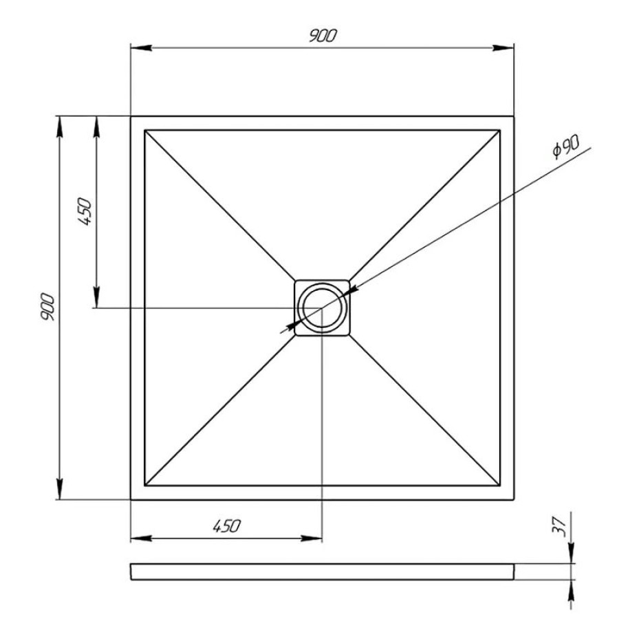 Душевой поддон из искусственного камня Veconi Tezeo 90x90 TZW20-90-R1 Белый