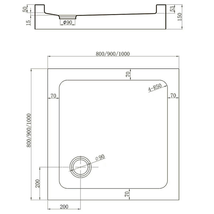 Акриловый поддон для душа Veconi Tezeo TZ-52B 90x90 TZ52B-90-C5 Черный