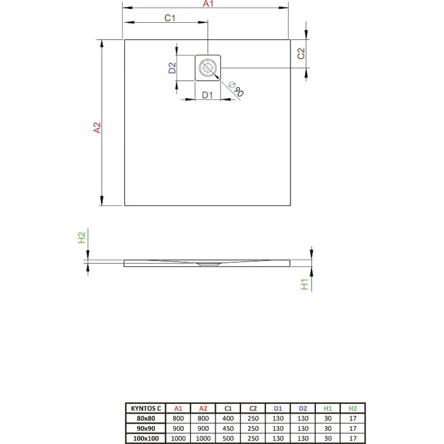 Душевой поддон из искусственного камня Radaway Kyntos C 90x90 HKC9090-54 Черный