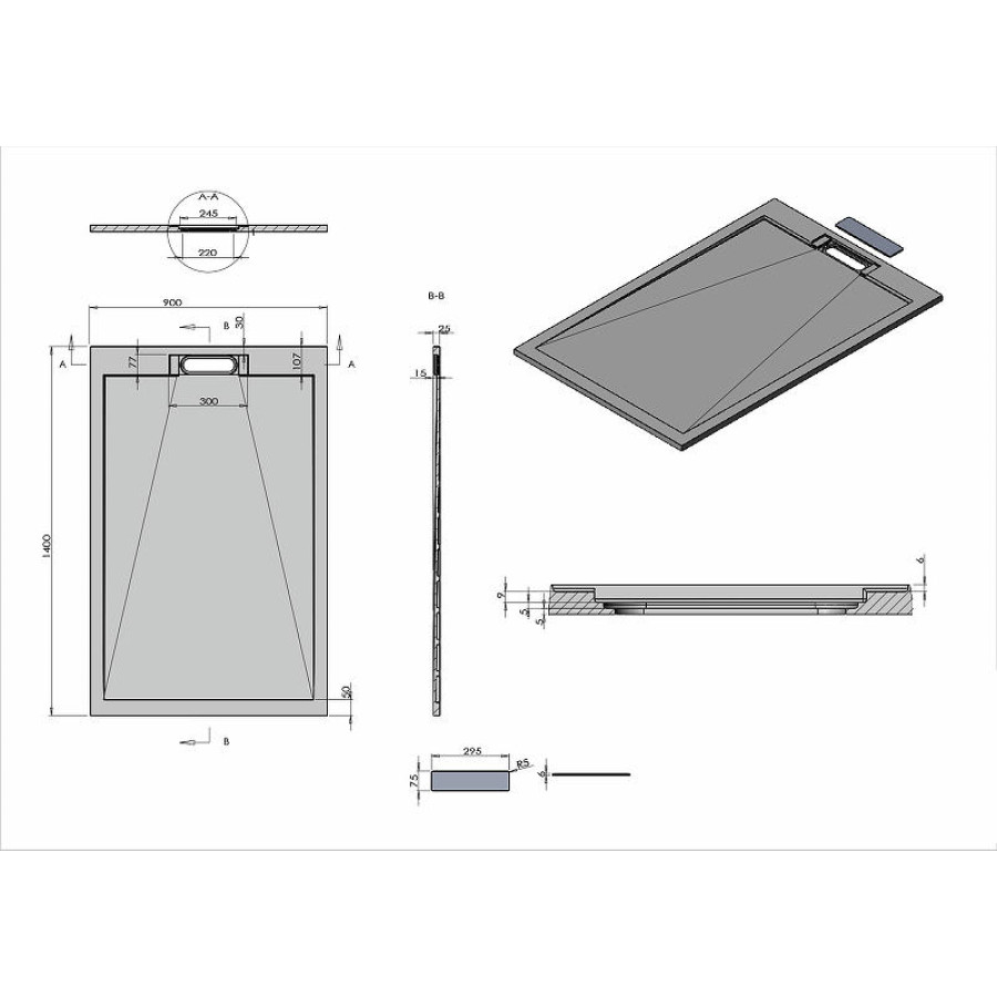 Душевой поддон из искусственного камня Vincea 140x90 VST-4SRL9014W+Vsph-D611 Белый матовый