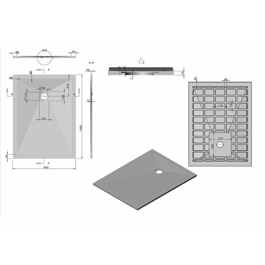 Душевой поддон из искусственного камня Vincea 120x90 VST-4SR9012A+Vsph-D132 Антрацит