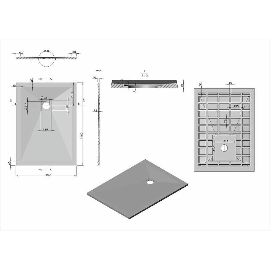 Душевой поддон из искусственного камня Vincea 110x80 VST-4SR8011W+Vsph-D132 Белый матовый