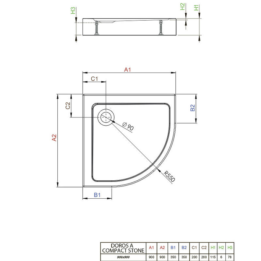 Акриловый поддон для душа Radaway Doros A Compact 90x90 SDRA9090-05-04S Белый камень