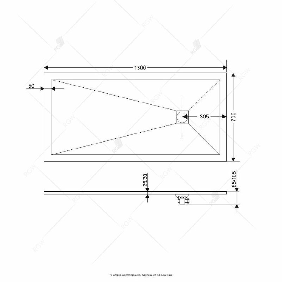 Душевой поддон из искусственного камня RGW Stone Tray ST-W 130x70 16152713-01 Белый