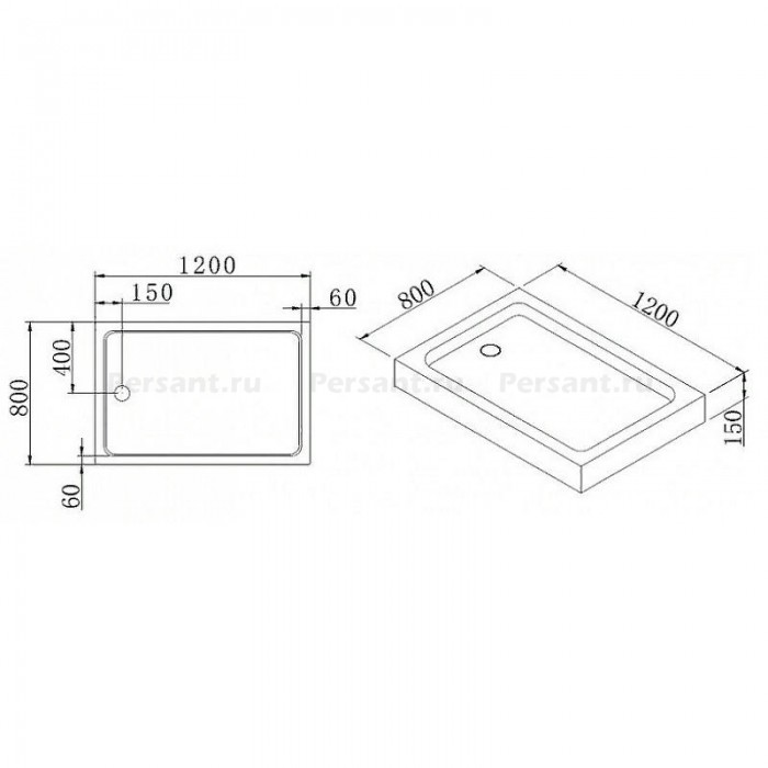 Акриловый поддон для душа Cezares Tray 120х100 TRAY-A-AH-120/100-15-W0 Белый