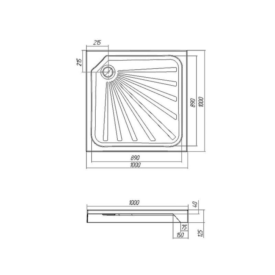 Акриловый поддон для душа 1MarKa Quadro 100x100 01пкв10 с антискользящим покрытием