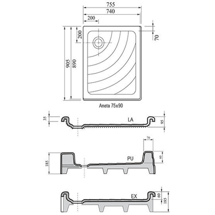 Акриловый поддон для душа Ravak Aneta 75x90 PU A003701120 Белый