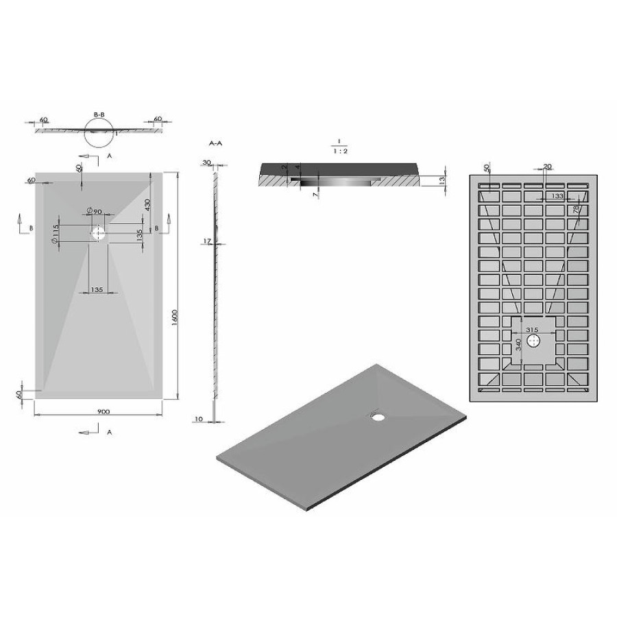 Душевой поддон из искусственного камня Vincea 160x90 VST-4SR9016A Антрацит