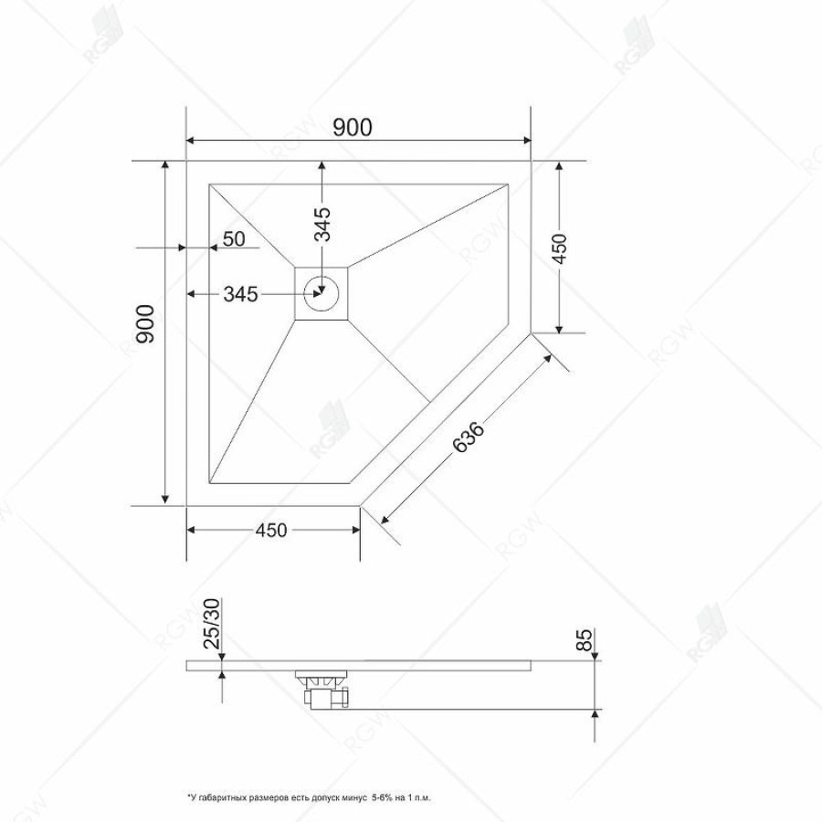 Душевой поддон из искусственного камня RGW Stone Tray ST/T-G 90х90 16155099-01 Белый