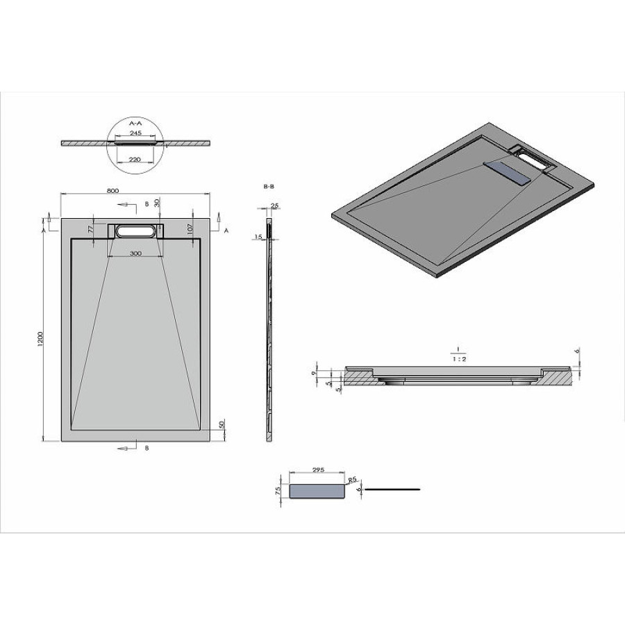 Душевой поддон из искусственного камня Vincea 120x80 VST-4SRL8012A Антрацит