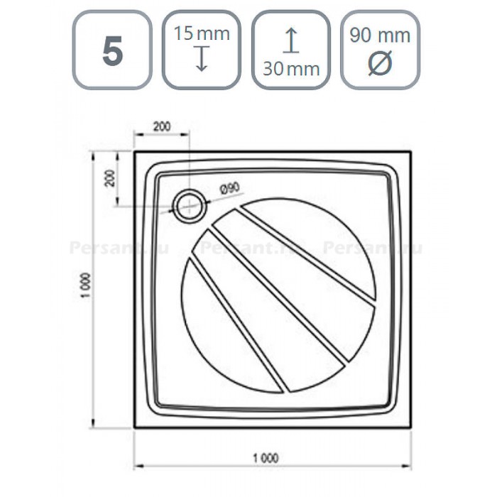 Душевой поддон из искусственного камня Ravak Perseus Pro 100x100 XA03AA01010BM Черный матовый
