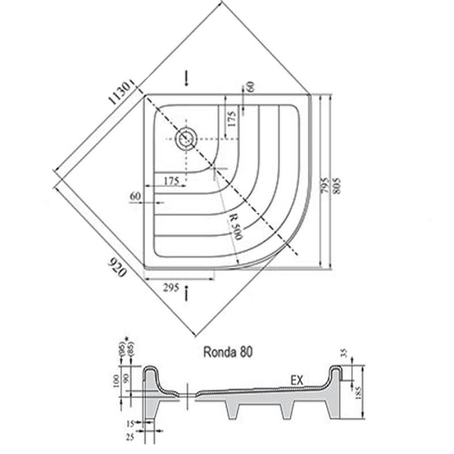 Акриловый поддон для душа Ravak Ronda 80х80 EX A204001320 Белый
