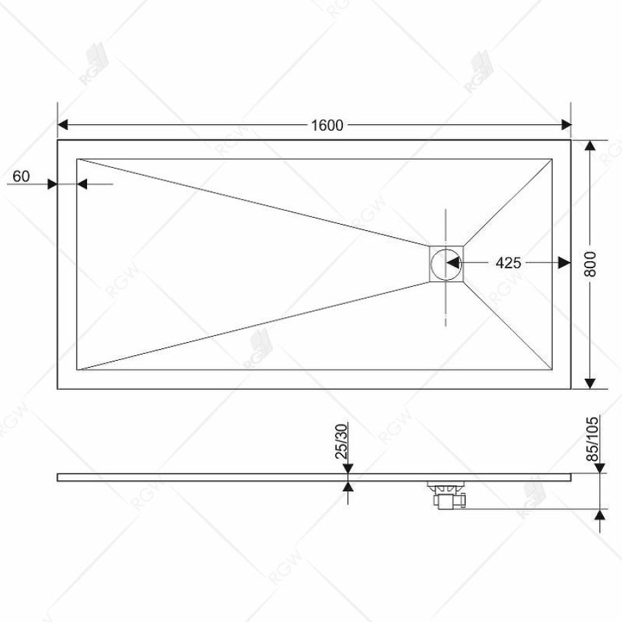 Душевой поддон из искусственного камня RGW STT ST-0168W 80x160x2,5 Белый