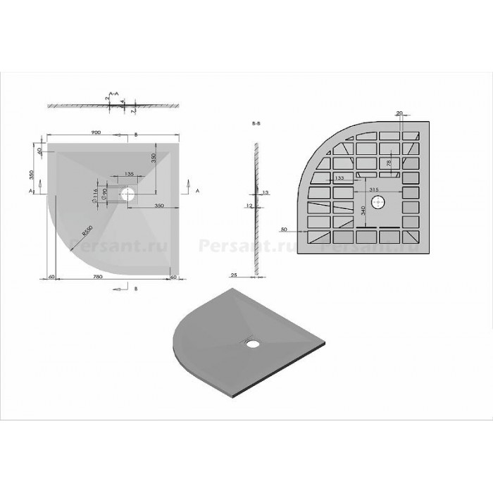 Душевой поддон из искусственного камня Vincea 90x90 VST-4SQ9090G Серый
