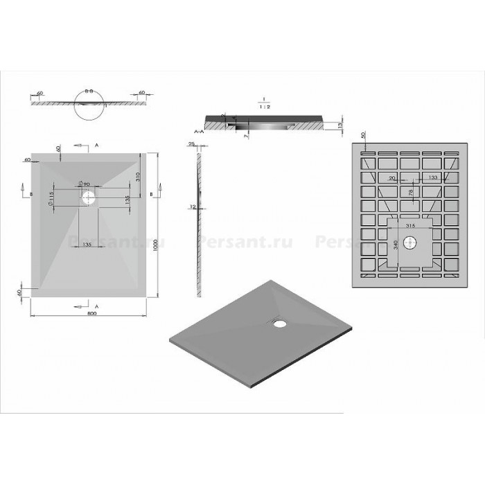 Душевой поддон из искусственного камня Vincea 100x80 VST-4SR8010A Антрацит