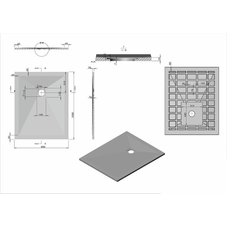 Душевой поддон из искусственного камня Vincea 100x80 VST-4SR8010A+Vsph-D132 Антрацит