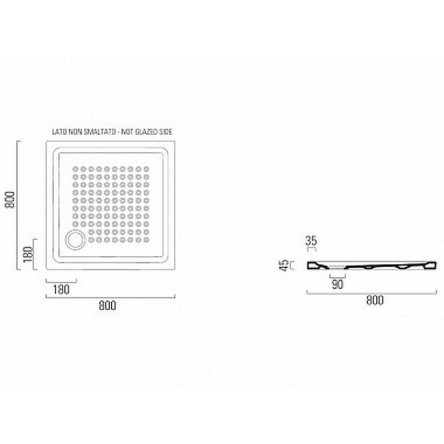 Керамический поддон для душа GSI Doccia 80х80 438411 с антискользящим покрытием
