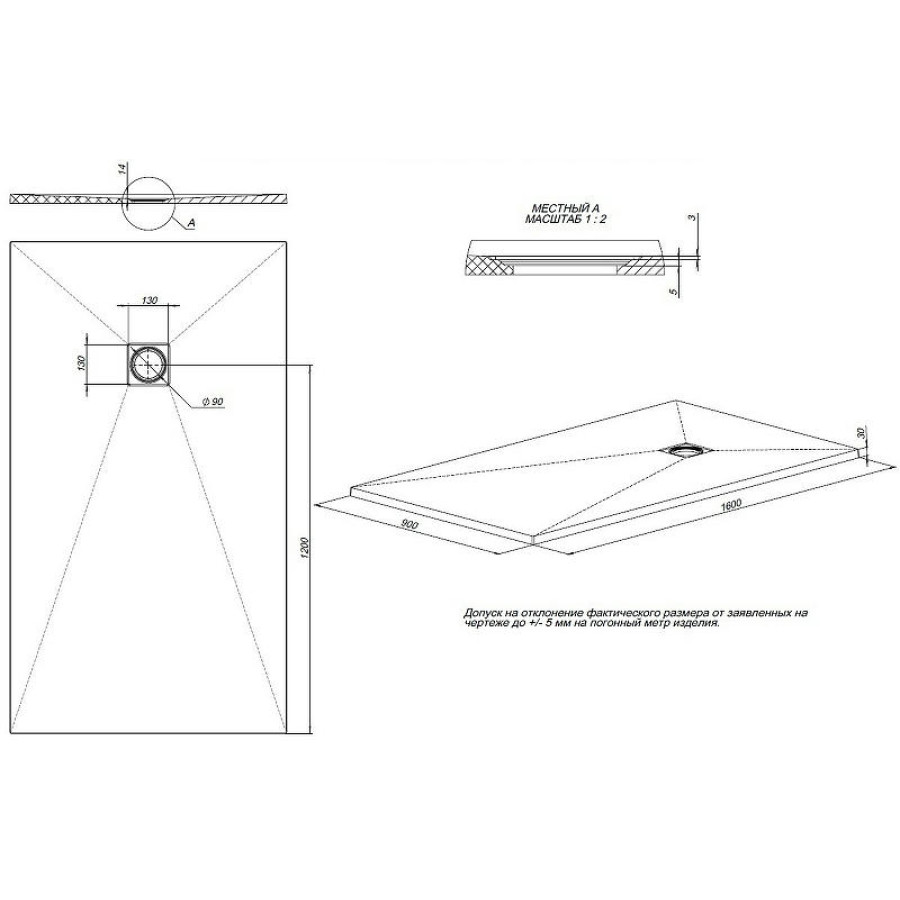 Душевой поддон из искусственного камня Allen Brau Priority 160x90 8.31011-AM Антрацит