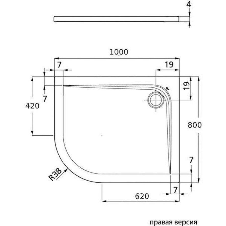 Акриловый поддон для душа Ideal Standard Ultraflat 100х80 R K240601 Euro White