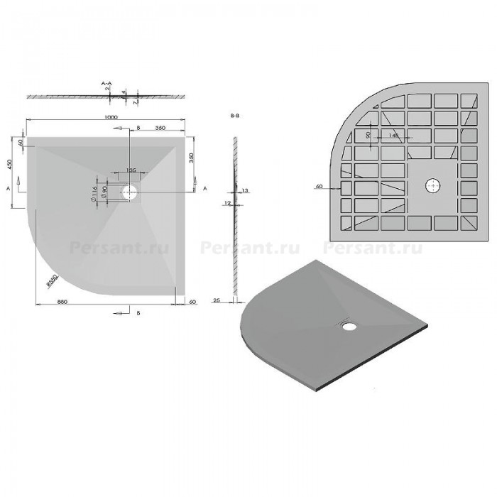 Душевой поддон из искусственного камня Vincea 100x100 VST-4SQ1010A Антрацит