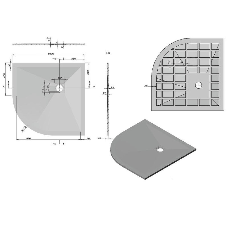 Душевой поддон из искусственного камня Vincea 100x100 VST-4SQ1010A Антрацит