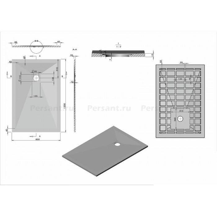 Душевой поддон из искусственного камня Vincea 120x80 VST-4SR8012G Серый