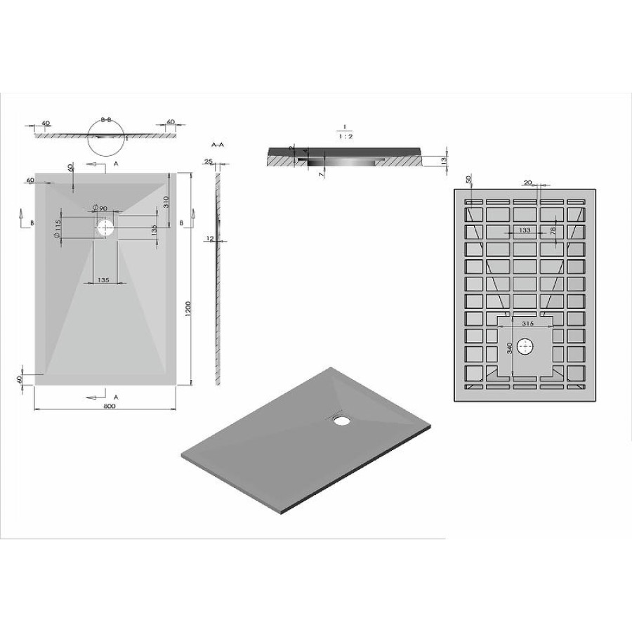 Душевой поддон из искусственного камня Vincea 120x80 VST-4SR8012G+Vsph-D132 Серый