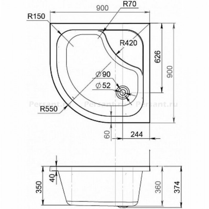 Акриловый поддон для душа AM.PM Gem Deep 90x90 W90T-401A090W с сифоном Белый