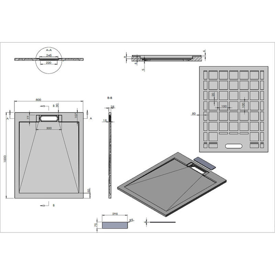 Душевой поддон из искусственного камня Vincea 100x80 VST-4SRL8010G Серый